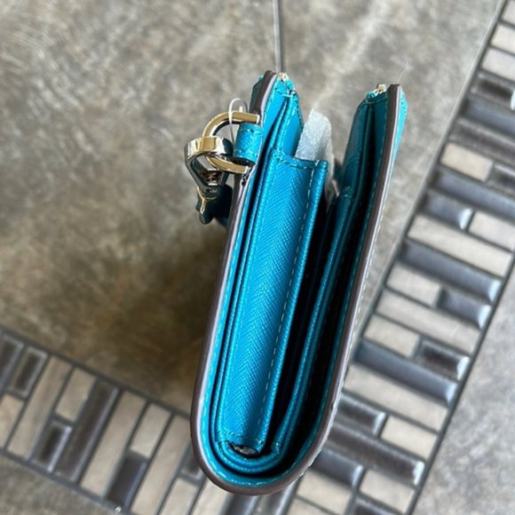 Michael Kors Large Double Zip Leather Wallet Wristlet Phone Case Lagoon - Picture 5 of 16